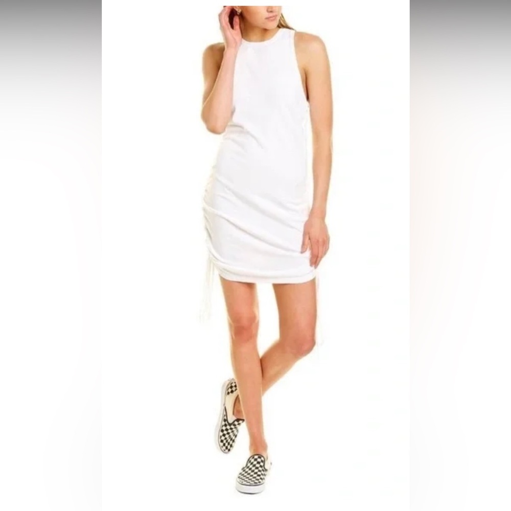 525‎ Side Ruched Dress in Bleach White